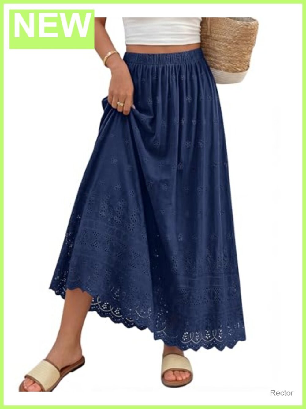 Boho Eyelet A-Line Cotton Flowy Maxi Skirt